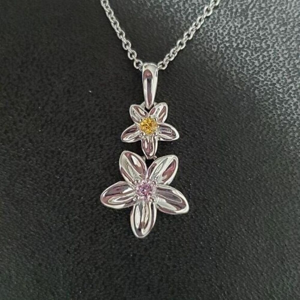 Lorenzo white gold over sterling flower necklace 20" Pink Yellow
